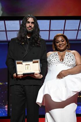 Cannes - Closing Ceremony French-Spanish film director Oliver Laxe and Da Vine Joy Randolph on stage after he won the Jury Prize for the film Sirat during the closing ceremony at the 78th edition of the Cannes Film Festival in Cannes, France, on May 24, 2025. Photo by David Niviere ABACAPRESS.COM Cannes France  Copyright: xNivierexDavid ABACAPRESS.COMx
