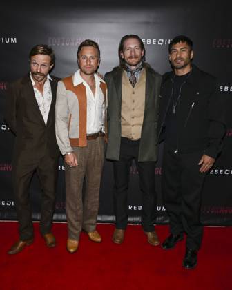 June 7, 2025, West Hollywood, California, USA: (L-R) Creed Garnick, Eric Nelsen, James Landry Hebert and Martin Sensmeier attend the Cottonmouth Los Angeles Premiere. West Hollywood USA - ZUMAb173 20250607_aap_b173_031 Copyright: xBillyxBennightx