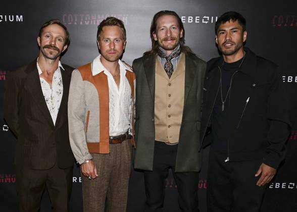 June 7, 2025, West Hollywood, California, USA: (L-R) Creed Garnick, Eric Nelsen, James Landry Hebert and Martin Sensmeier attend the Cottonmouth Los Angeles Premiere. West Hollywood USA - ZUMAb173 20250607_aap_b173_035 Copyright: xBillyxBennightx