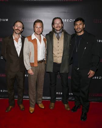 June 7, 2025, West Hollywood, California, USA: (L-R) Creed Garnick, Eric Nelsen, James Landry Hebert and Martin Sensmeier attend the Cottonmouth Los Angeles Premiere. West Hollywood USA - ZUMAb173 20250607_aap_b173_090 Copyright: xBillyxBennightx
