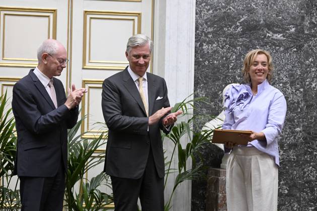 Presentation Of The 2025 Francqui Prize BRUSSELS, BELGIUM - JUNE 12 : King Philippe, , Count Herman Van Rompuy (President of the Francqui Foundation) present the Francqui 2025 Prize in Human Sciences to Professor Ine Van Hoyweghen of the Katholieke Universiteit Leuven, at the Palais des Académies in Brussels. Professor Ine Van Hoyweghen receives this prize for her interdisciplinary work on the social and ethical dimensions of biomedical sciences and technological innovation..on June 12, 2025 in Brussels, Belgium, 12 06 2025 Brussels Belgium  Copyright: xBertxVanxDenxBrouckex