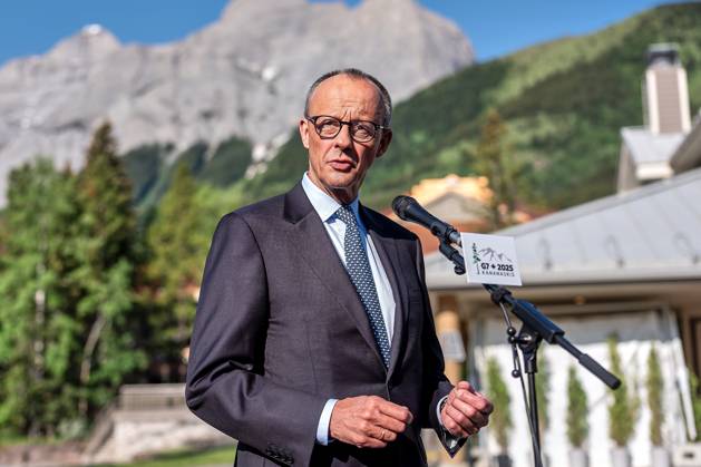 Bilder des Jahres 2025, News 06 Juni News Themen der Woche KW25 News Bilder des Tages Kananaskis, Alberta, Kanada, 16.06.2025: Mountain Lodge: G7-Gipfel 2025: Bundeskanzler Friedrich Merz (CDU) gibt ein Statement ab (Foto: Michael Kappeler Pool) Copyright: xMichaelxKappeler Pool dtsxNachrichtenagenturx dts_71100