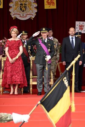 Military and civilian parade for the national Day 2025 BRUSSELS, BELGIUM - JULY 21 : Queen Mathilde of Belgium, King Philippe of Belgium and Theo Francken (N-VA), Minister of Defence of Federal Government during the military and civilian parade for the national Day 2025 on the Place des Palais - Paleizenplein pictured on July 21, 2025 in Brussels, Belgium, 21 07 2025 Brussels Belgium Copyright: xDidierxLebrunx