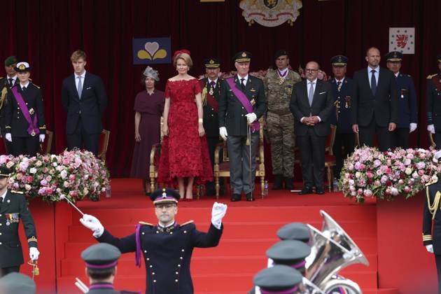 Military and civilian parade for the national Day 2025 BRUSSELS, BELGIUM - JULY 21 : Princess Elisabeth of Belgium, Queen Mathilde of Belgium, King Philippe of Belgium, Bernard Quintin (MR), Minister of Security and the Interior, responsible for Beliris of Federal Government, Theo Francken (N-VA), Minister of Defence of Federal Government during the military and civilian parade for the national Day 2025 on the Place des Palais - Paleizenplein pictured on July 21, 2025 in Brussels, Belgium, 21 07 2025 Brussels Belgium Copyright: xXpix