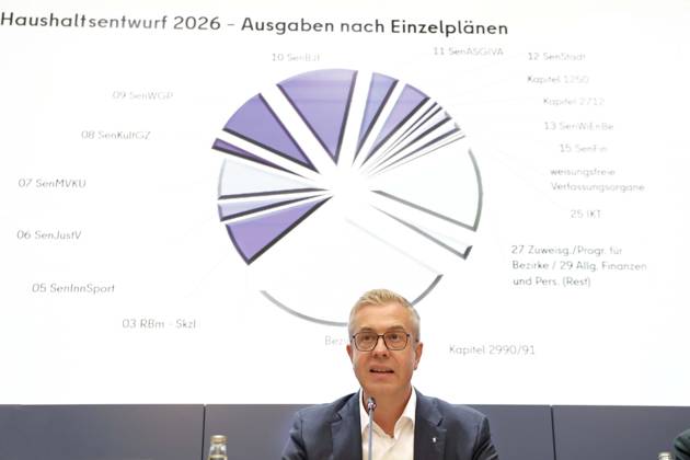 22.07.2025, Stefan Evers, Finanzsenator, zum Haushaltsplan 2026 2027, in der Pressekonferenz nach der Sitzung des Berliner Senat, PK im Roten Rathaus in Berlin, Senatspressekonferenz, Berlin Deutschland, Germany