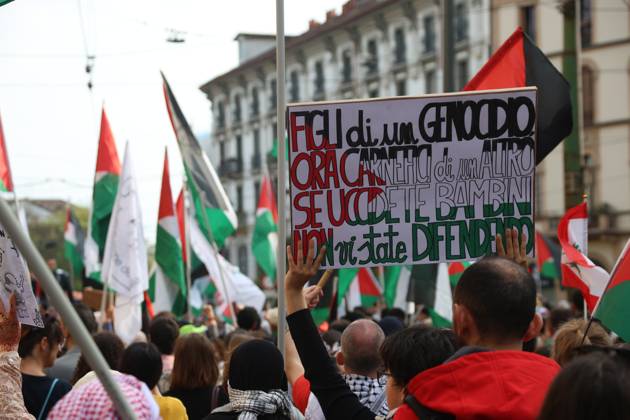 Pro-Palestinian demonstrators march in Italy MILAN, ITALY - APRIL 12: Thousands of demonstrators march at the square while holding Palestinian flags, as they chant for stopping the genocide in Gaza , no displacement of Palestinians and immediate permanent ceasefire , on April 12, 2025 in Milan, Italy. Lombardia Italy. Editorial use only. Please get in touch for any other usage. Copyright: x2025xAnadoluxMichelexNovagax