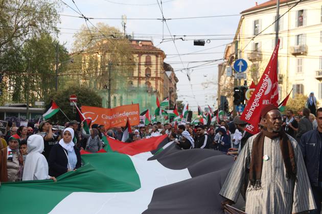 Pro-Palestinian demonstrators march in Italy MILAN, ITALY - APRIL 12: Thousands of demonstrators march at the square while holding Palestinian flags, as they chant for stopping the genocide in Gaza , no displacement of Palestinians and immediate permanent ceasefire , on April 12, 2025 in Milan, Italy. Lombardia Italy. Editorial use only. Please get in touch for any other usage. Copyright: x2025xAnadoluxMichelexNovagax