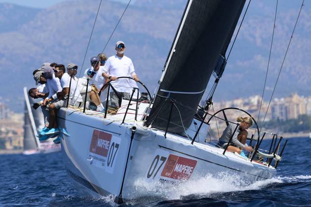 01-08-2025 King Felipe on board of the Aifos 500 yatch during the 43rd Copa del Rey Mapfre Sailing Cup - Day 4 at Royal Nautical Club in Palma. No Spain Â  Copyright: xPPEx
