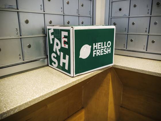 Hello Fresh meal subscription service new packaging A delivery from the Hello Fresh meal subscription service waits to be picked up in the lobby of an apartment building in New York on Tuesday, August 5, 2025. (  RichardxB.xLevine
