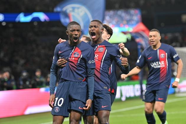 Paris Saint-Germain v Barcelona - UEFA Champions League PARIS, FRANCE - APRIL 10: Ousmane Dembele (10) of Paris Saint-Germain celebrates his goal with his teammates during the UEFA Champions League quarter finals first leg football match between Paris Saint-Germain and FC Barcelona at Parc des Princes in Paris, France on April 10, 2024. France World. Editorial use only. Please get in touch for any other usage. Copyright: x2025xAnadoluxMustafaxYalcınx