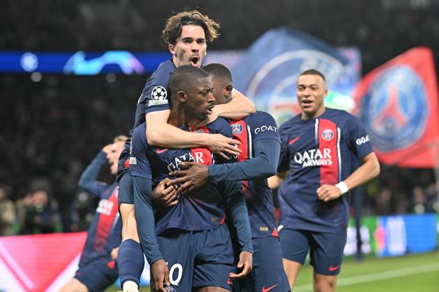 Paris Saint-Germain v Barcelona - UEFA Champions League PARIS, FRANCE - APRIL 10: Ousmane Dembele (10) of Paris Saint-Germain celebrates his goal with his teammates during the UEFA Champions League quarter finals first leg football match between Paris Saint-Germain and FC Barcelona at Parc des Princes in Paris, France on April 10, 2024. France World. Editorial use only. Please get in touch for any other usage. Copyright: x2025xAnadoluxMustafaxYalcınx
