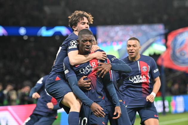 Paris Saint-Germain v Barcelona - UEFA Champions League PARIS, FRANCE - APRIL 10: Ousmane Dembele (10) of Paris Saint-Germain celebrates his goal with his teammates during the UEFA Champions League quarter finals first leg football match between Paris Saint-Germain and FC Barcelona at Parc des Princes in Paris, France on April 10, 2024. France World. Editorial use only. Please get in touch for any other usage. Copyright: x2025xAnadoluxMustafaxYalcınx