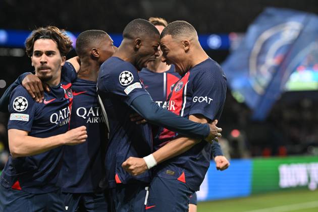 Paris Saint-Germain v Barcelona - UEFA Champions League PARIS, FRANCE - APRIL 10: Ousmane Dembele (10) of Paris Saint-Germain celebrates his goal with his teammates during the UEFA Champions League quarter finals first leg football match between Paris Saint-Germain and FC Barcelona at Parc des Princes in Paris, France on April 10, 2024. France World. Editorial use only. Please get in touch for any other usage. Copyright: x2025xAnadoluxMustafaxYalcınx