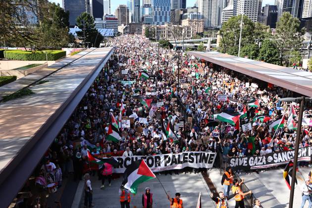 NATIONWIDE MARCH FOR PALESTINE, Protesters participate in pro Palestinian rally in Brisbane, Sunday, August 24, 2025. ( NO ARCHIVING XXX NEW SOUTH WALES AUSTRALIA  Copyright: xJASONxO BRIENx 20250824178472646726