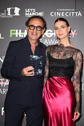 Venice, 82nd Venice International Film Festival 2025 - Evening 5 - Filming Italy Awards Ceremony. Pictured are Giovanni Esposito and Sveva Mariani.  Copyright: xManuelexMangiarotti PoolxPhotoxEventsx06x xipa-agency.netx xManuelexMangiarotti PoolxPhotoxEx IPA_Agency_IPA63793976