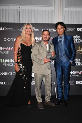 Venice, 82nd Venice International Film Festival 2025 - Evening 5 - Filming Italy Awards Ceremony. Pictured: Tiziana Rocca, Francesco Di Leva, and Giulio Base  Copyright: xManuelexMangiarotti PoolxPhotoxEventsx06x xipa-agency.netx xManuelexMangiarotti PoolxPhotoxEx IPA_Agency_IPA63794650