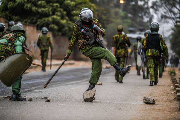 Demonstration against high cost of living in Kenyan capital Nairobi NAIROBI, KENYA - JULY 19: Police clear the rocks thrown by the protesters during the demonstration held against the rising cost of living, in Nairobi, Kenya on July 19, 2023. Nayrobi Kenya. Editorial use only. Please get in touch for any other usage.  Copyright: x2025xAnadoluxGeraldxAndersonx