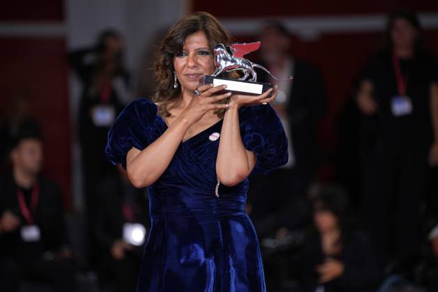 Kaouther Ben Hania poses with the Grand Jury Prize for The Voice of Hind Rajab during the winners photocall at the 82nd Venice International Film Festival in Venice, Italy on Saturday, September 6, 2025.  VEN20250906919 RoccoxSpaziani