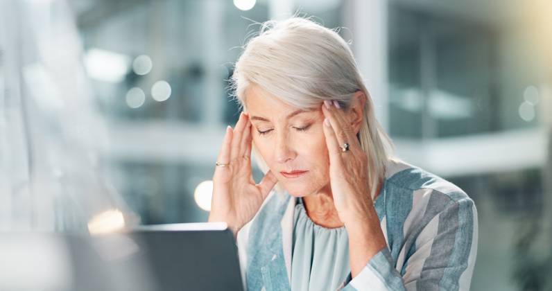 Business, headache and woman in office, stress and financial advisor with deadline for revenue report. Mature person, consultant and employee in workplace, migraine and pressure with health risk Business, headache and woman in office, stress and financial advisor with deadline for revenue report. Mature person, consultant and employee in workplace, migraine and pressure with health risk., model released, , property released, , 95910014.jpg RECORD DATE NOT STATED