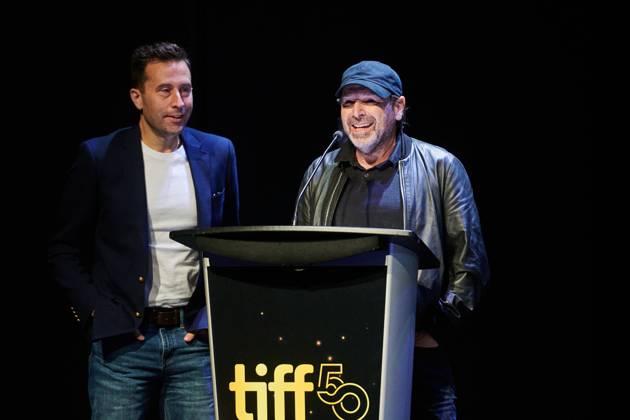September 14, 2025, Toronto, On, Canada: Director Barry Avrich (right) is joined by producer Mark Selby as he speaks on stage after winning the 2025 People s Choice Documentary Award for The Road Between Us: The Ultimate Rescue during the Toronto International Film Festival s awards ceremony in Toronto, on Sunday, Sept. 14, 2025. Toronto Canada  - ZUMAc35_ 20250914_zaf_c35_017 Copyright: xSammyxKoganx