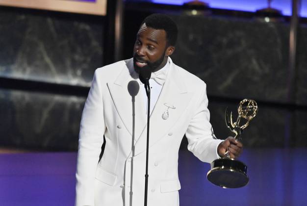 Tramell Tillman accepts the Outstanding Supporting Actor in a Drama Series award for Severance at the 77th annual Primetime Emmy Awards at the Peacock Theater in Los Angeles on Sunday, September 14, 2025.  LAP202509142030 JIMxRUYMEN