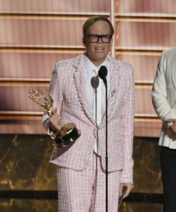 Jeff Hiller accepts the Outstanding Supporting Actor in a Comedy Series award for Somebody Somewhere onstage at the 77th annual Primetime Emmy Awards at the Peacock Theater in Los Angeles on Sunday, September 14, 2025.  LAP202509148022 JIMxRUYMEN