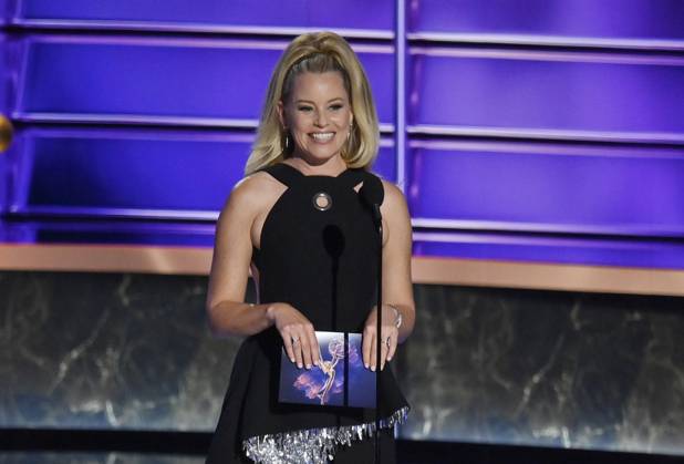 Elizabeth Banks speaks onstage at the 77th annual Primetime Emmy Awards at the Peacock Theater in Los Angeles on Sunday, September 14, 2025.  LAP202509148003 JIMxRUYMEN