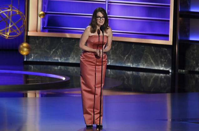 Tina Fey speaks onstage at the 77th annual Primetime Emmy Awards at the Peacock Theater in Los Angeles on Sunday, September 14, 2025.  LAP202509143010 JIMxRUYMEN