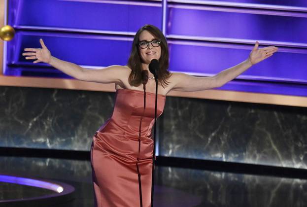 Tina Fey speaks onstage at the 77th annual Primetime Emmy Awards at the Peacock Theater in Los Angeles on Sunday, September 14, 2025.  LAP202509143011 JIMxRUYMEN