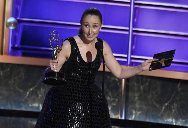 Erin Doherty accepts the Outstanding Supporting Actress in a Limited or Anthology Series or Movie award for Adolescence onstage at the 77th annual Primetime Emmy Awards at the Peacock Theater in Los Angeles on Sunday, September 14, 2025.  LAP202509143014 JIMxRUYMEN