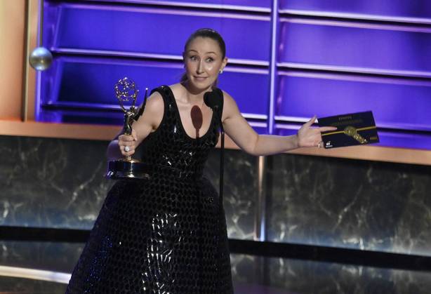 Erin Doherty accepts the Outstanding Supporting Actress in a Limited or Anthology Series or Movie award for Adolescence onstage at the 77th annual Primetime Emmy Awards at the Peacock Theater in Los Angeles on Sunday, September 14, 2025.  LAP202509143015 JIMxRUYMEN