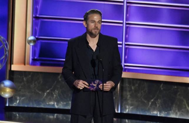 Charlie Hunnam speaks onstage at the 77th annual Primetime Emmy Awards at the Peacock Theater in Los Angeles on Sunday, September 14, 2025.  LAP202509143020 JIMxRUYMEN