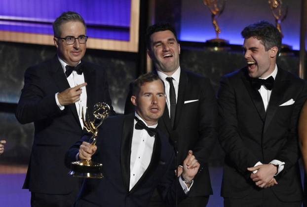 Daniel O Brien accepts the Outstanding Writing for a Variety Series award for Last Week Tonight with John Oliver onstage at the 77th annual Primetime Emmy Awards at the Peacock Theater in Los Angeles on Sunday, September 14, 2025.  LAP202509143031 JIMxRUYMEN