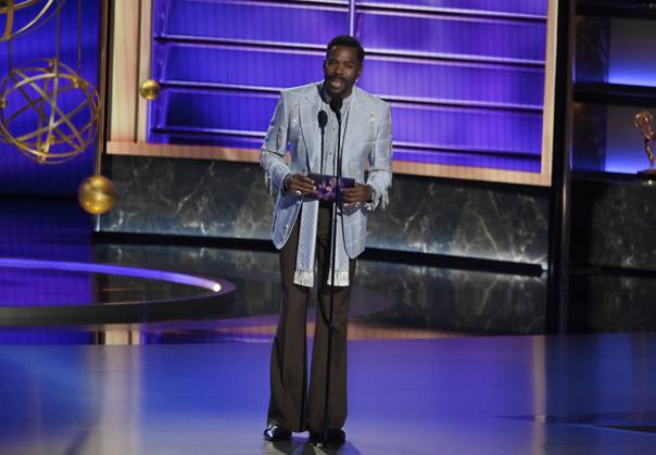 Colman Domingo speaks onstage at the 77th annual Primetime Emmy Awards at the Peacock Theater in Los Angeles on Sunday, September 14, 2025.  LAP202509145004 JIMxRUYMEN