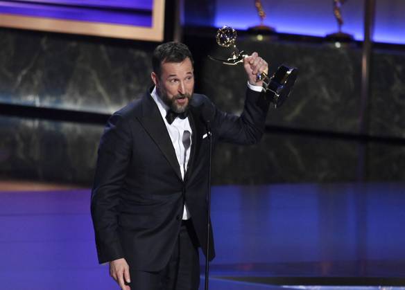 Noah Wyle accepts the Outstanding Lead Actor in a Drama Series award for The Pitt onstage at the 77th annual Primetime Emmy Awards at the Peacock Theater in Los Angeles on Sunday, September 14, 2025.  LAP202509145007 JIMxRUYMEN