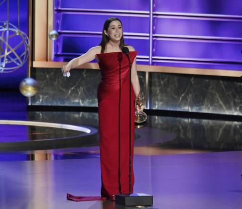 Cristin Milioti accepts the Outstanding Lead Actress in a Limited or Anthology Series or Movie award for The Penguin onstage at the 77th annual Primetime Emmy Awards at the Peacock Theater in Los Angeles on Sunday, September 14, 2025.  LAP202509148002 JIMxRUYMEN
