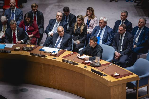 News Bilder des Tages Wolodymyr Selenskyj, Praesident der Ukraine, spricht im UN-Sicherheitsrat in New York City, 23.09.2025. Fotografiert im Auftrag des Auswaertigen Amtes New York City United States Copyright: xJulianexSonntag AAx