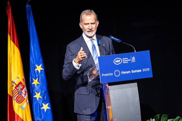 September 29, 2025, Madrid, Madrid, SPAIN: King Felipe of Spain presides over the presentation of the Forum Europa award to the President of the European Council, Antonio Costa, for the 25th anniversary of New Economy Forum, a leading Spanish and European debate forum in which political and social leaders from across Europe and Latin America participate. Madrid SPAIN - ZUMAc270 20250929_zip_c270_034 Copyright: xDavidxCruzxSanzx