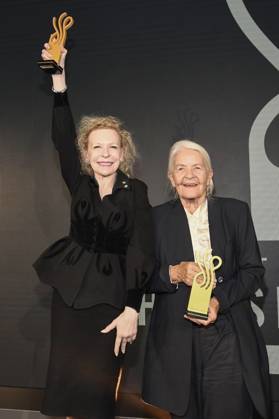Sunnyi Melles und Hildegard Schmahl bei der Verleihung des Deutschen Schauspielpreises 2025 im Hotel Pullman Berlin Schweizerhof. Berlin, 09.10.2025