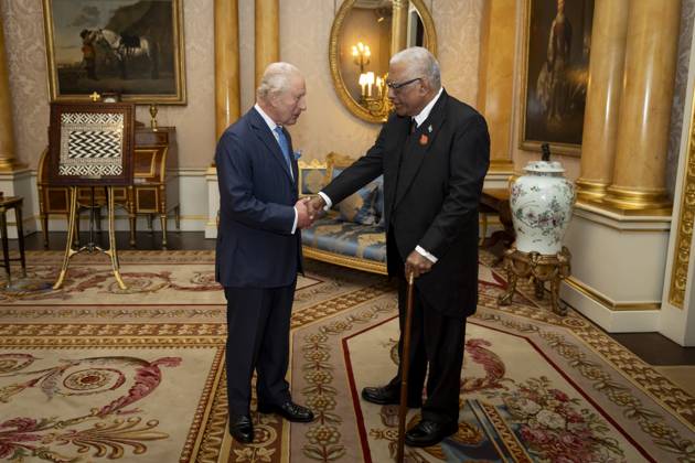 Audience at Buckingham Palace King Charles III during an audience with President of Fiji Naiqama Lalabalavu at Buckingham Palace, London. Picture date: Wednesday October 15, 2025., Credit:Avalon.red Avalon UK, London Copyright: xAvalon.redx xAvalonx 1045891021
