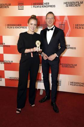 Julia von Heinz und Christoph Degen bei der 36. Verleihung des Hessischen Film- und Kinopreises 2025 in der Alten Oper. Frankfurt am Main, 17.10.2025