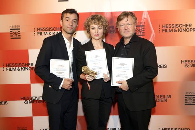 Nils Strunk, Lisa Wagner und Justus von Dohnanyi bei der 36. Verleihung des Hessischen Film- und Kinopreises 2025 in der Alten Oper. Frankfurt am Main, 17.10.2025