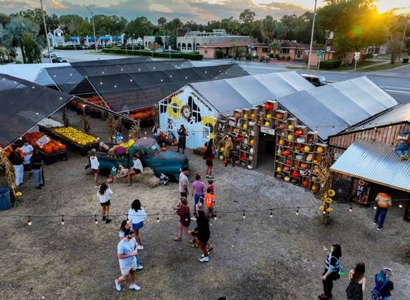 October 27, 2025, St. Petersburg, Florida, USA: An aerial drone view as the sun begins to set at Gallagherâ€⠢s Pumpkins and Christmas Trees, 7401 4th St. North, on Monday, Oct. 27, 2025 in St. Petersburg. St. Petersburg USA - ZUMAs70_ 20251027_zan_s70_026 Copyright: xDirkxShaddx