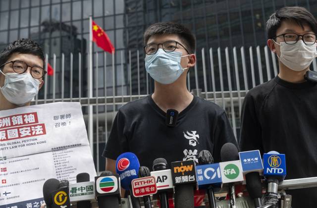 National Anthem Bill preparations in Hong Kong HONG KONG, CHINA - JUNE 03: Pro-democracy party Demosisto members Nathan Law, Joshua Wong and Sunny Cheung during a press conference calling European leaders to act against a national security law outside the Legislative Council in Admiralty, Hong Kong, China on June 03, 2020. Hong Kong World. Editorial use only. Please get in touch for any other usage.  Copyright: x2025xAnadoluxMiguelxCandelaxPoblacionx