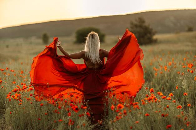Woman poppy field red dress sunset. Happy woman in a long red dress in a beautiful large poppy field. Blond stands with her back posing on a large field of red poppies Woman poppy field red dress sunset. Happy woman in a long red dress in a beautiful large poppy field. Blond stands with her back posing on a large field of red poppies., 62141058.jpg RECORD DATE NOT STATED
