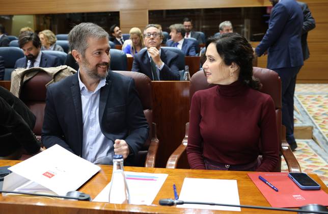 The President of the Community of Madrid, Isabel Díaz Ayuso, and the Minister of the Presidency of the Community of Madrid, Miguel Ángel García, during a plenary session in the Assembly of Madrid, on November 13, 2025, in Madrid Espana The state of public health in the Community of Madrid after the incidences detected in cancer screenings, housing or transport will be the main topics of the plenary session in the Assembly of Madrid In addition, in the control session, the ministers of the Government of Madrid will have to report on the progress of the Plan Against Drugs, public procurement, vocational training places, educational home care, the support for women being provided by the regional government or the figures for reading in the re Copyright: xMartaxFernandezx 7098067
