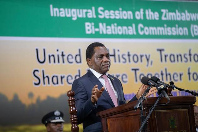 Zambia president visits Zimbabwe Zambian President Hakainde Hichilema speaks at the inaugural Zimbabwe-Zambia Bi-National Commission (BNC) at the Harare Convention Centre, Zimbabwe on November 14,2025. President Hichilema and President Emmerson Mnangagwa co-chairerd the BNC, which seeks to deepen and broaden cooperation across various sectors of the economy. Harare Zimbabwe  Copyright: xMatrixxImagesx
