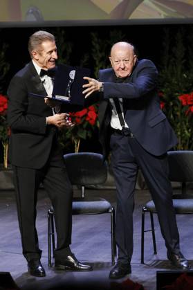 22nd Monte Carlo Film Festival - Awards Gala Night Massimo Boldi receives the Career Award from Elisabetta Gregoraci and Ezio Greggio during the awards gala night held at Grimaldi Forum during 22nd Monte Carlo Film Festival on November 15, 2025 in Monte Carlo, Monaco. Photo Marco Piovanotto ABACAPRESS.COM Monte Carlo Monaco  Copyright: xPiovanottoxMarco ABACAx