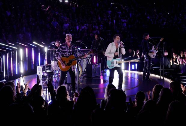 (L-R) Trevor Rosen, Geoff Sprung, Matthew Ramsey and Brad Tursi of Old Dominion perform onstage during the 59th CMA Awards at the Bridgestone Arena in Nashville, Tennessee, on Wednesday, November 19, 2025.  NAS20251119324 JOHNxANGELILLO
