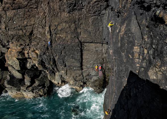Climbers tackling cliffside route above ocean at Gurnard s Head Cornwall model released, Symbolfoto, ALRF02207